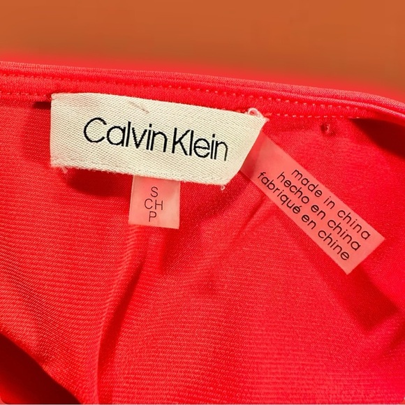 Calvin Klein ‘3/4 Sleeve Ruched Lace Up Detail Pullover Blouse’ Coral Red Size S - Picture 8 of 15
